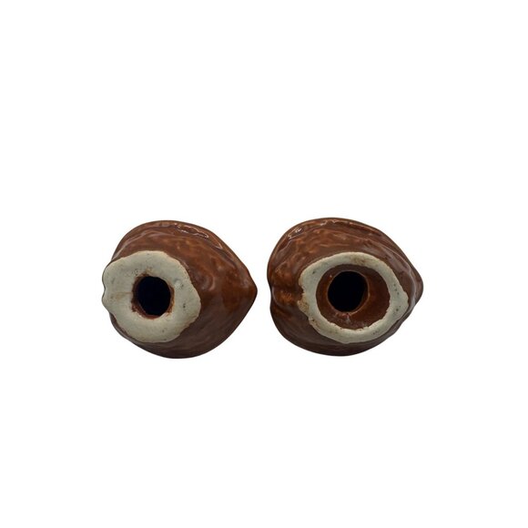Vintage Brown Ceramic Walnut Shell Salt & Pepper Shakers - Picture 3 of 3